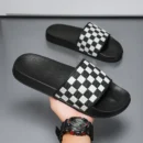 Men's Real Leather Sandals Comfortable Men's Sandals Beach Checkered Slippers Men's Summer Shoes 2025 Men's Slippers Plus Size