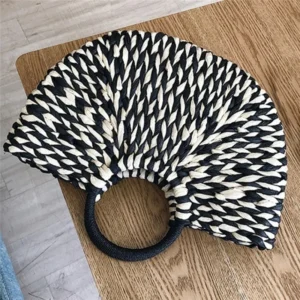 Simple All-Match Handbag Ladies 2024 New Handbags Women Round Bucket Straw Bag Korean Handmade Woven Basket Rattan Handbag - Image 5