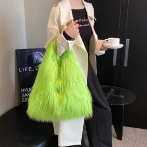 Luxury Faux Fur Tote Shoulder Bags for Women Large Capacity Furry Handbags Y2k Hot Girls Fluffy Bag Winter Plush Underarm Bag - Image 5