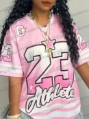 Pink Girls' Digital Printed Jersey T-Shirt Summer Women'S Sports Fashion Age Reducing Streetwear Y2k Casual Travel Clothing Top