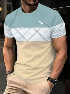 Summer Men's T-Shirt Outdoor Trendy Street Short Sleeve Top Striped Printed Plaid Style Plus Size Loose Men's Clothing Fashion - Image 4