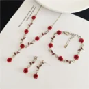 Vintage French Style Red Rose Flower Necklace Bracelet Earring Jewelry Set for Women Wedding Engagement Jewelry