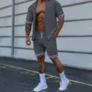 New men's suit spring and summer solid color lapel buttoned short-sleeved shorts cardigan gentleman sports suit men's fashion