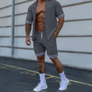 New men's suit spring and summer solid color lapel buttoned short-sleeved shorts cardigan gentleman sports suit men's fashion - Image 6