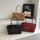 LEFTSIDE Small Solid Color Weave Tote Bags for Women 2025 Fashion Summer Shoulder Bags Simple Handbags Hollow Out Beach Bag