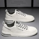 New Mens Casual Shoes Breathable White Leather Flats Slip on Fashion Driving Walking Footwear Skateboard Tennis Sneakers