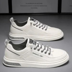 New Mens Casual Shoes Breathable White Leather Flats Slip on Fashion Driving Walking Footwear Skateboard Tennis Sneakers - Image 3