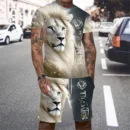 Lion King 3D Printed Men's T-shirt Set 2024 Summer O-collar Short-sleeved T-shirt Top 3D Style Men's Casual Outdoor Fashion Set