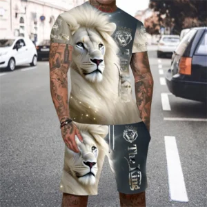 Lion King 3D Printed Men's T-shirt Set 2024 Summer O-collar Short-sleeved T-shirt Top 3D Style Men's Casual Outdoor Fashion Set - Image 2