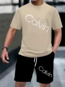 2025 Men's Summer New T-shirt Shorts Outdoor Casual Simple Fashion Round Neck Set