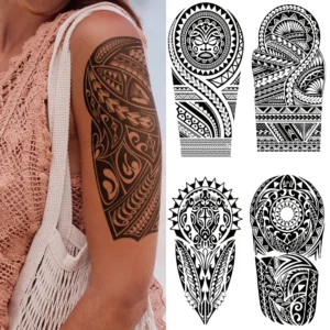 5pcs Waterproof Temporary Tattoo Fake Sticker Mechanical Totem Black Maori Robot Soldier Flower Wolf Cool Body Art Arm Women Men