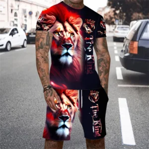 Lion King 3D Printed Men's T-shirt Set 2024 Summer O-collar Short-sleeved T-shirt Top 3D Style Men's Casual Outdoor Fashion Set