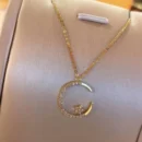Temperament Star Moon Pendant Necklace, Women's Sparkling Exquisite Clavicle Chain, Unique Design Luxury Gift for Girlfriend