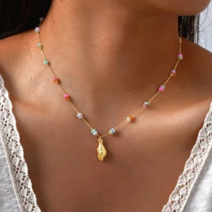 18k Gold Plated Pearl Shell Conch Starfish Summer Beach Necklace, Charms Necklace for Women,Stainless Steel Waterproof Jewelry - Image 2