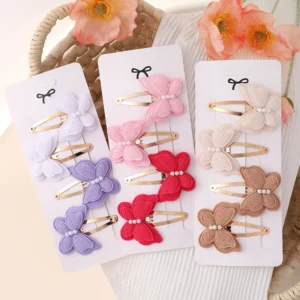 4Pcs/set Butterfly Hair Clip Set for Girls Double Layered Bow Cute Bangs Hair Pin Cotton Safe Kids Baby Hair Accessories Set - Image 2