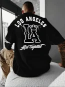 Men's casual T-shirt with Los Angeles letters and large LA pattern print,comfortable and breathable with slight elasticity,perfe