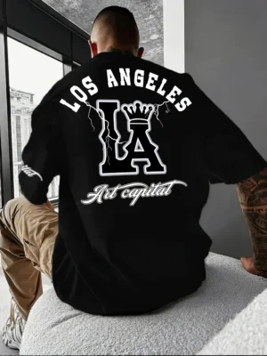 Men's casual T-shirt with Los Angeles letters and large LA pattern print,comfortable and breathable with slight elasticity,perfe - Image 3