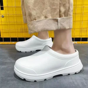 Men's shoes summer kitchen work labor insurance leather shoes men's one-pedal waterproof, non-slip and oil-proof black chef shoe - Image 2