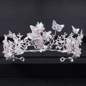 Baroque Pearl Rhinestone Crown Flower Butterfly Princess Tiara Headband Hairband Women Bridal Wedding Hair Accessories Jewelry - Image 4