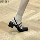 Retro Style Summer Thick Heel Women Sandals Fashion Square Toe Singbacks Shoes Ladies Elegant Party Dress Sandalias
