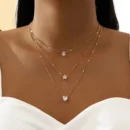 Gold Color Simple Multilayered Pendant Necklace For Girls Women Star Heart Shaped Pendant Necklace Jewelry For Birthday Gift