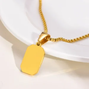 2024 Stylish Gold Color Mens Geometric Square Necklaces,Black Enamel Rectangle Pendant with Rope Box Chain Collar Gift Jewelry - Image 6