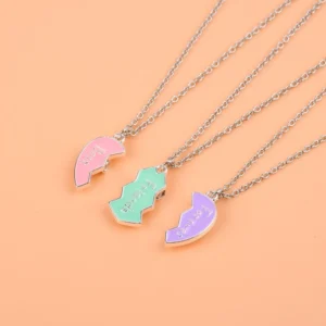 Lovecryst 3Pcs/set Cute 3-color Heart Broken Stitching Magnetic Best Friend Necklace for Girls BFF Friendship Jewelry Gift - Image 4