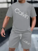2025 Men's Summer New T-shirt Shorts Outdoor Casual Simple Fashion Round Neck Set
