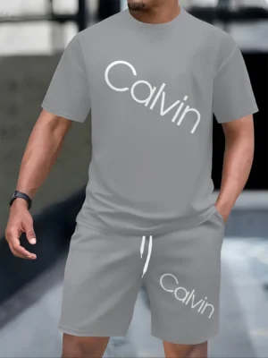 2025 Men's Summer New T-shirt Shorts Outdoor Casual Simple Fashion Round Neck Set