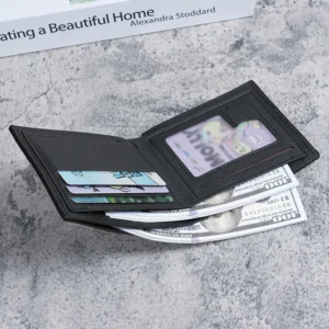 Men'S Short Pu Leather Wallet Business Casual Lychee Pattern Soft Leather Wallet Multi Card Large Capacity Wallet Card Holders - Image 2