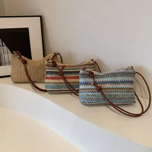 Fashion Women Summer Bohemian Straw Bag Woven Beach Crossbody Bag Shoulder Messenger Bag Girls Handbags Straw Bag Gifts