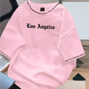 2024 New Men's Letter Print Pattern Round Neck Short Sleeve Casual Loose T-shirt Solid Color Base Coat American Style - Image 2