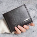 Men'S Short Pu Leather Wallet Business Casual Lychee Pattern Soft Leather Wallet Multi Card Large Capacity Wallet Card Holders
