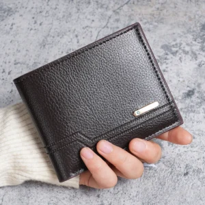Men'S Short Pu Leather Wallet Business Casual Lychee Pattern Soft Leather Wallet Multi Card Large Capacity Wallet Card Holders - Image 3