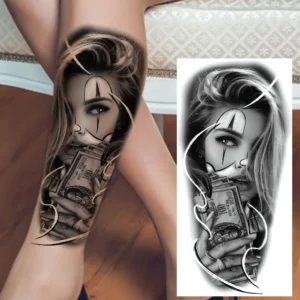 1 Sheet Evil Women Face Joker Mask Temporary Tattoos For Men Women Adults Waterproof Realistic Fake Tattoos Long Lasting Sticker - Image 6