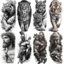 1 Sheet Lion Tiger Warrior Buddha Temporary Tattoos For Men Women Adults Waterproof Realistic Fake Tattoos Long Lasting Stickers