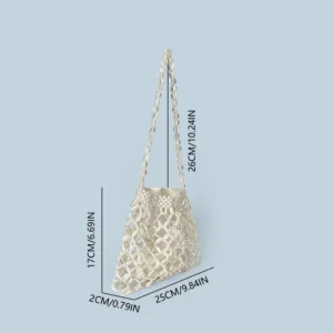New handheld niche design silver handmade bead woven handbag essential for summer shoulder bag - Image 4