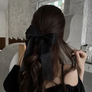 Korea Women Black White Yarn Bow Hair Clip Bands for Women Girls Summer Clip Back Head Hairpin Fashion Girl Hair Accessories - Image 2