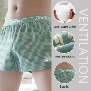Loose Cotton Briefs Men Boxer Shorts Comfortable Summer Large Size Home Sleeping Shorts Underpants Trend Soft Striped Briefs - Image 2