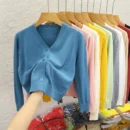 Solid Color Long Sleeved Casual Tops Korean Style V-neck Knitted Cardigan 2025 Autumn Winter New Black Wearing Outside Sweater