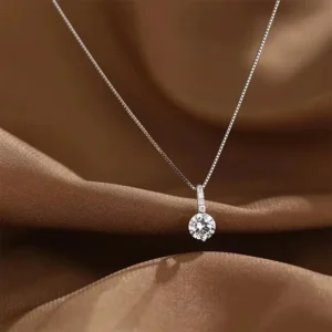 Light Luxury Round White Zircon Pendant Silver Color Necklace Minimalist Style Charm Choker Party for Women's Fashion Jewelry