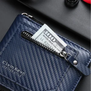 New carbon fiber pattern zipper men's wallet multi-card capacity large capacity short ID card pack wallet - Image 5