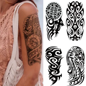 5pcs Waterproof Temporary Tattoo Fake Sticker Mechanical Totem Black Maori Robot Soldier Flower Wolf Cool Body Art Arm Women Men - Image 3