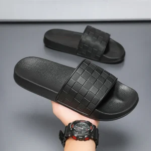 Men's Real Leather Sandals Comfortable Men's Sandals Beach Checkered Slippers Men's Summer Shoes 2025 Men's Slippers Plus Size - Image 2
