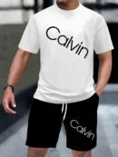 2025 Men's Summer New T-shirt Shorts Outdoor Casual Simple Fashion Round Neck Set
