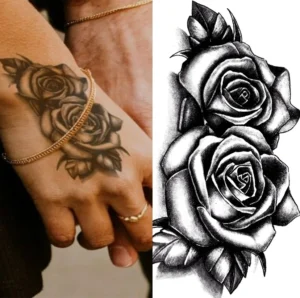 Waterproof Double Rose Temporary Tattoo Sticker Flower Rose Flash Sexy Fake Black Rose Tattoos Body Art Arm Fake Sleeve Tattoo - Image 2