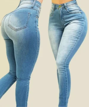 Woman's pure color jeans denim high waist jeans street play cultivate one's morality pants shaping figure with high waist jeans - Image 2