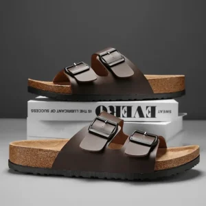2024 New Leather Cork Herringbone Slippers for Men and Couples Retro Summer Moeller Slippers Fashion Casual Beach Sandals - Image 5