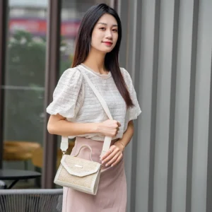 Straw Woven Handbag, Trendy and Fashionable, Simple Woven Sequin Decoration, Cross Body Small Square Bag Bags for Women - Image 2