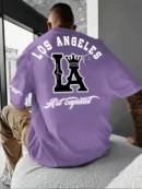Men's casual T-shirt with Los Angeles letters and large LA pattern print,comfortable and breathable with slight elasticity,perfe
